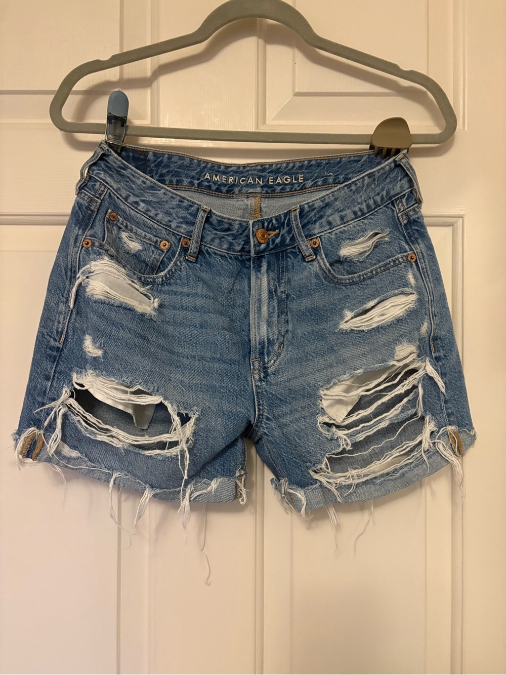 American Eagle Outfitters Ripped Light Blue Denim Shorts